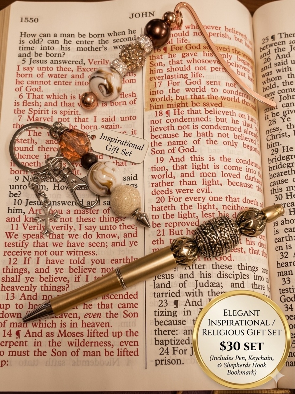 Hand Crafted Gold and Brown Inspirational Religious Gift Set